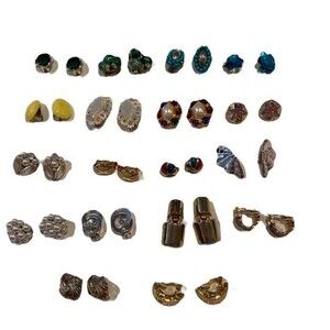 Vintage Clip On Earrings Silver Tone Gold Tone Bejeweled Blue Yellow Gold Silver